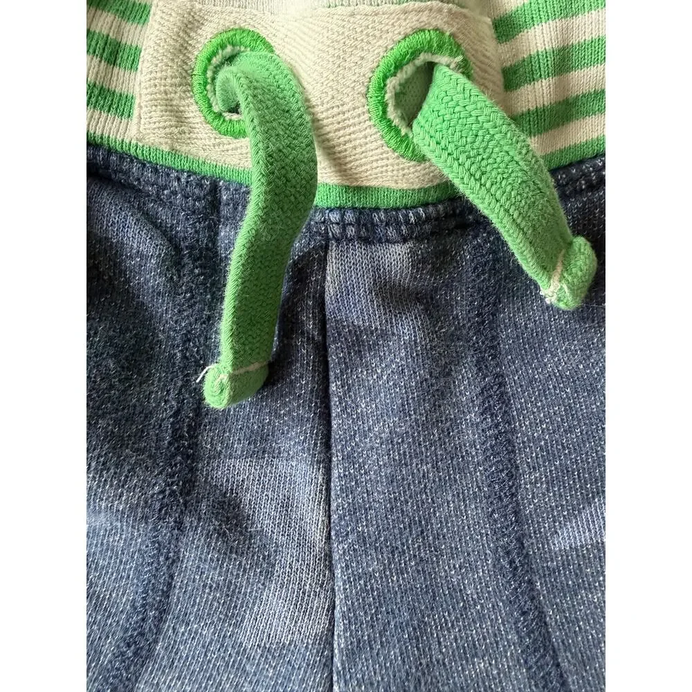 Mini Boden Navy Star Print Jersey Shorts Boys 5Y Green Stripe Waistband